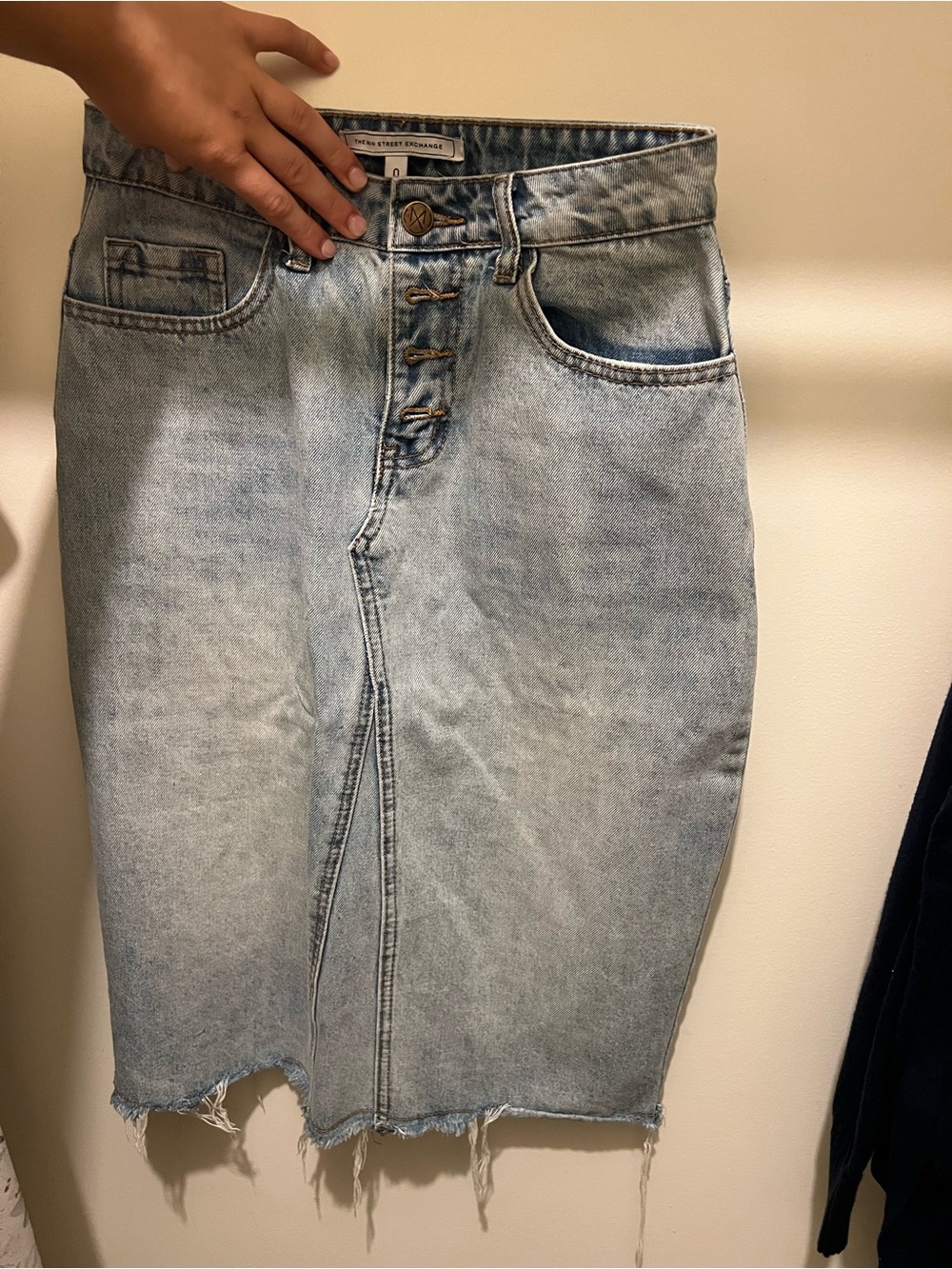 Light Blue Denim Pencil Skirt with Button-Front